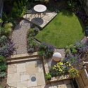 Arial view of a town house garden.