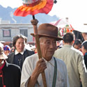 Pilgrim circumambulating the Barkhor, Lhasa, Tibet.