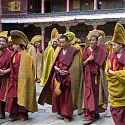 Monks in ceremonial robes, Tashilunpo Monastery, Tibet.